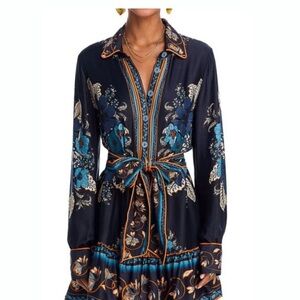 FARM Rio Black and Blue Floral Long Sleeve Dress